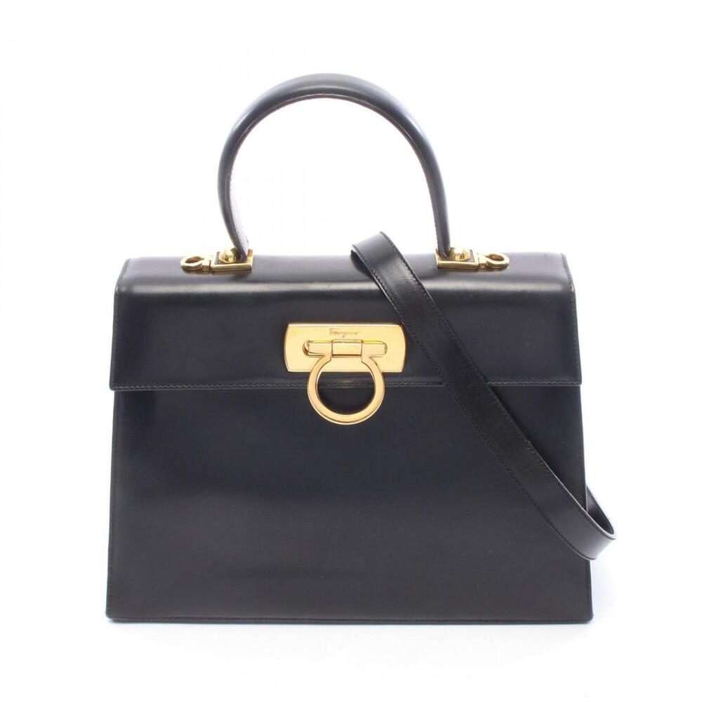 Salvatore Ferragamo Gancini 2-Way Handbag, Leather, Women's, Black, Item No. ...